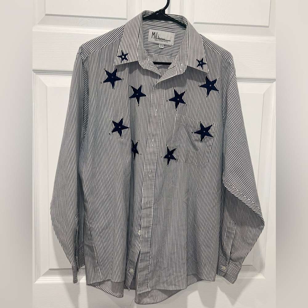 Mili‎ Designs Vintage Mens button down striped star shirt 16-1/2 Large